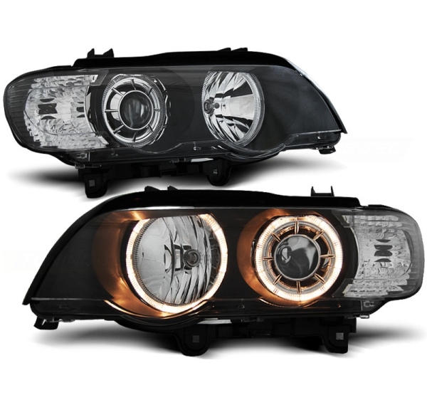 Xenon Scheinwerfer für BMW X5 99-03 E53 2 Standlichtringe schwarz