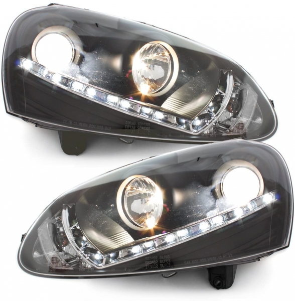 LED TAGFAHRLICHT Scheinwerfer für VW Golf 5 V 03-09 schwarz für XENON