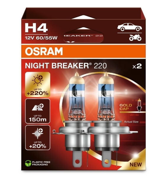 Osram NIGHTBREAKER 220 H4 12V 60/55W 2 Stück im Hardcover 64193NB220