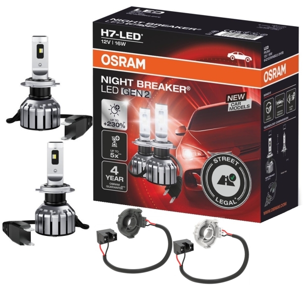 OSRAM NIGHT BREAKER H7 LED 220% Set für VW Golf 7 5G mit Adapter 64210DWNB DA05