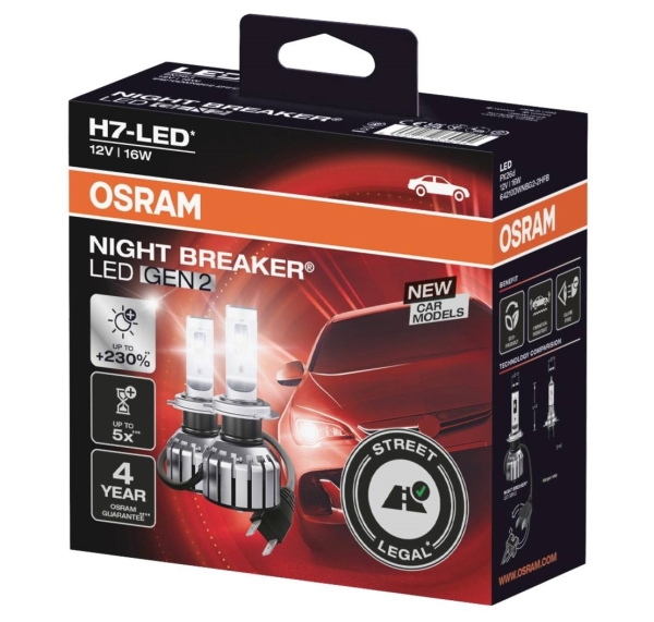 OSRAM NIGHT BREAKER H7 LED 220% Set für VW Golf 7 5G mit Adapter 64210DWNB DA05