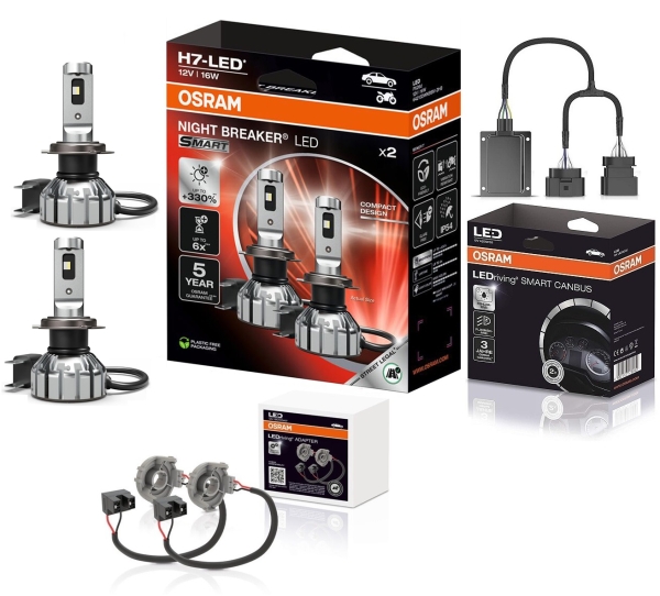 OSRAM NIGHT BREAKER H7 LED 330% Set für VW Tiguan 5N 11-15 mit Adapter + Canbus