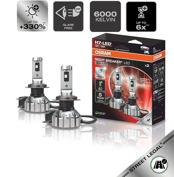 OSRAM NIGHT BREAKER H7 LED 330% Set für VW Polo 6R 09-14 mit Adapter