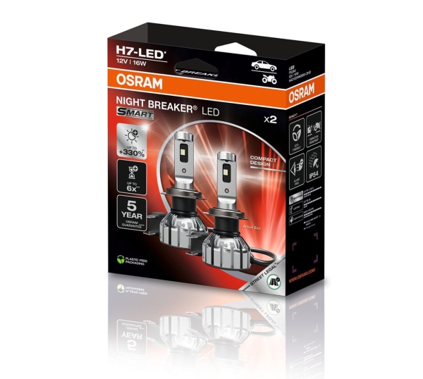 OSRAM NIGHT BREAKER H7 LED 330% Set für VW Polo 6R 6C 2014+ mit H7 Adapter