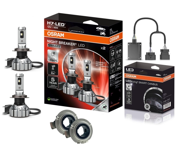 OSRAM NIGHT BREAKER H7 LED 330% Set für VW Tiguan 5N 07-11 mit Adapter + Canbus