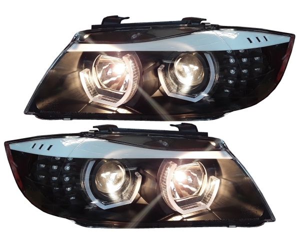 LED Tagfahrlicht-Optik Scheinwerfer für BMW E90 E91 LCI 09-12 schwarz Led Blinker V2
