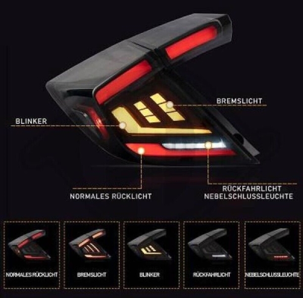 Voll Led Rückleuchten für Honda Civic 2015-2020 schwarz Laufblinker