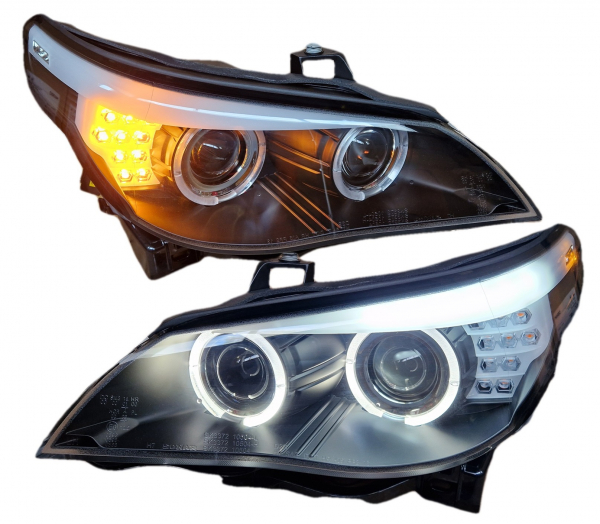 Xenon Scheinwerfer für BMW E60 E61 05-07 schwarz Led Angel Eyes D1S