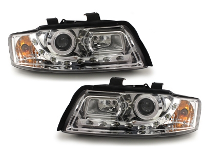 Scheinwerfer für AUDI A6 4B 01-04 Facelift Tagfahrlicht-Optik chrom