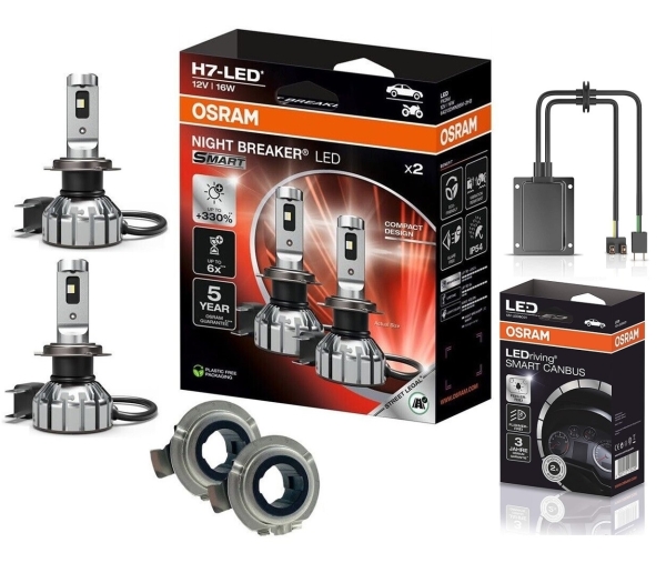 OSRAM NIGHT BREAKER H7 LED 330% Set für Mercedes W203 CL + Canbus SC01 DA01