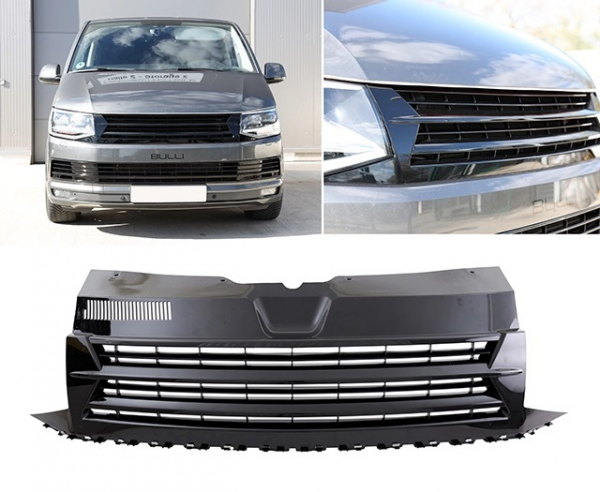Frontgrill Kühlergrill ohne Emblem schwarz glänzend für VW T6 15-19 ABS