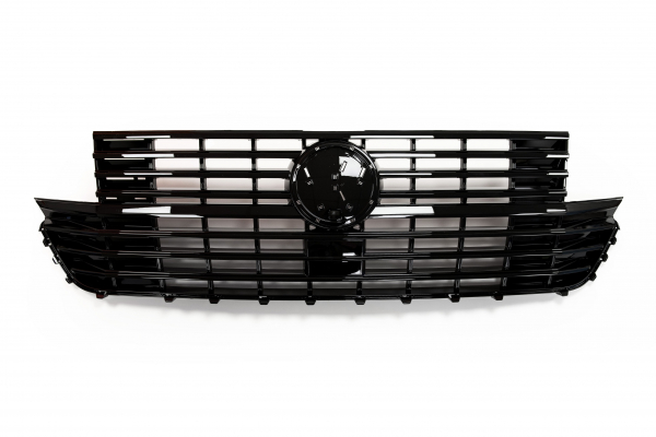 Frontgrill + Blenden schwarz glänzend für VW T6.1 Multivan / Caravelle / Transporter ab 2019 für VW-Zeichen