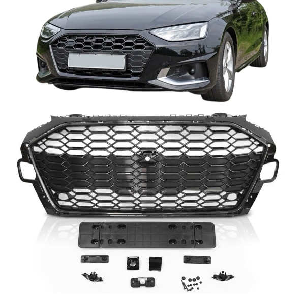 Frontgrill für Audi A4 B9 2019+ Facelift Kühlergrill Wabengrill Grill ohne Emblem schwarz glänzend PCD