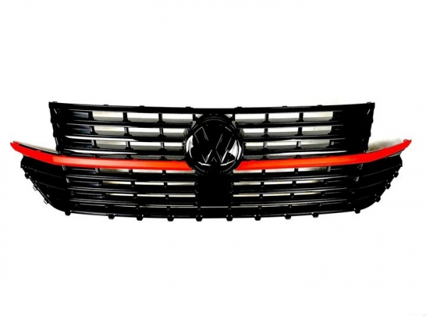 Frontgrill schwarz rot glänzend für VW T6.1 Multivan / Caravelle / Transporter ab 2019 für VW-Zeichen