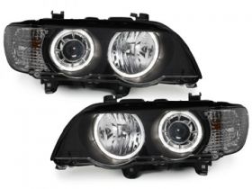 Halogen Scheinwerfer für BMW X5 99-03 E53 2 Led-Standlichtringe schwarz