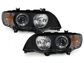 Halogen Scheinwerfer für BMW X5 99-03 E53 2 Led-Standlichtringe schwarz