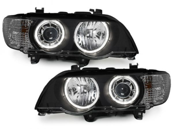 Xenon Scheinwerfer für BMW X5 99-03 E53 2 Led-Standlichtringe schwarz