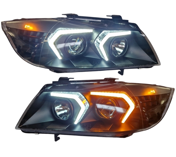 LED Tagfahrlicht-Optik Scheinwerfer für BMW E90 E91 LCI 09-12 schwarz Led Blinker V3