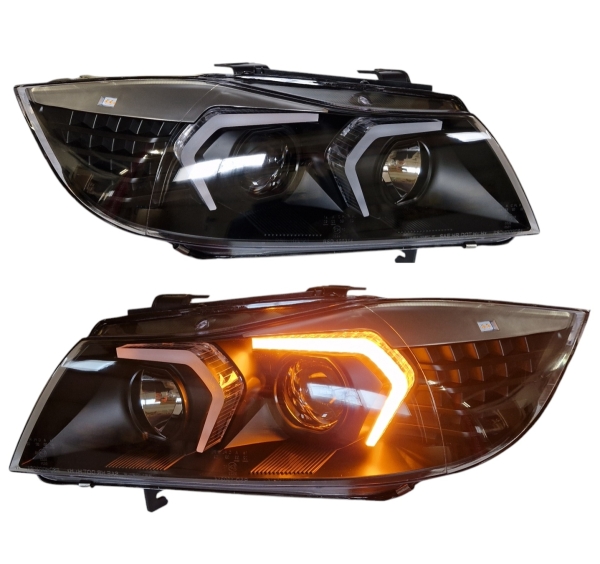 LED Tagfahrlicht-Optik Scheinwerfer für BMW E90 E91 LCI 09-12 schwarz Led Blinker V3