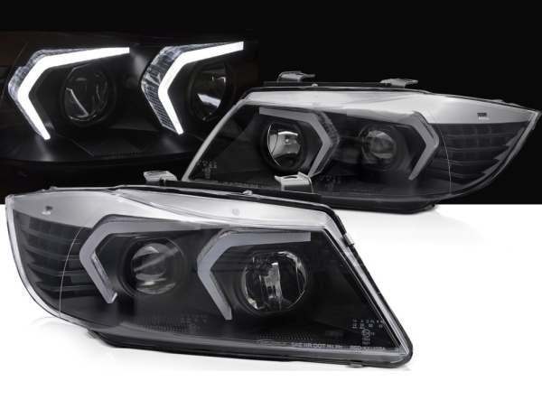 LED Tagfahrlicht-Optik Scheinwerfer für BMW E90 E91 LCI 09-12 schwarz Led Blinker V3