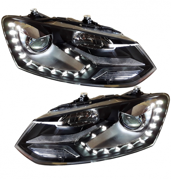 Scheinwerfer für VW Polo 6R 6C 09+ schwarz chrom Led-Standlicht