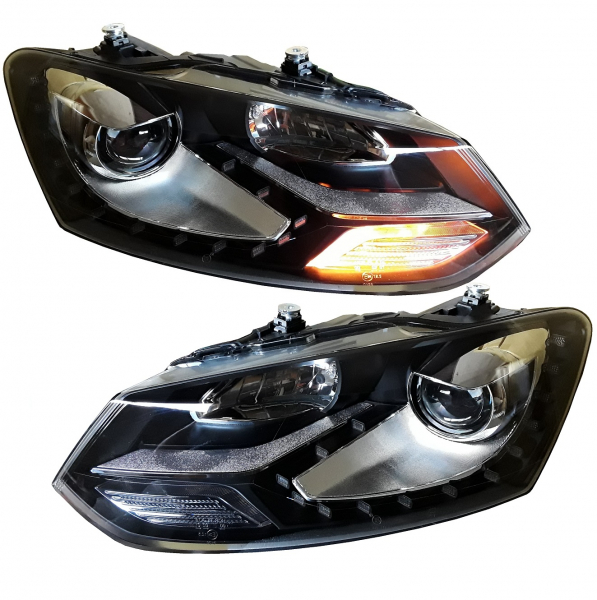 Scheinwerfer für VW Polo 6R 6C 09+ schwarz chrom Led-Standlicht
