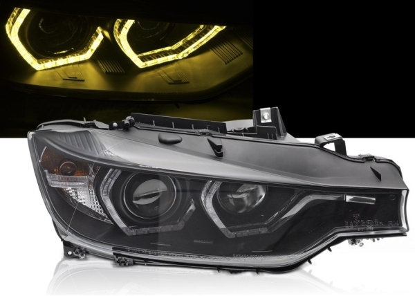 Scheinwerfer für BMW F30 F31 11-15 schwarz Xenon-Optik mit gelbem Tagfahrlicht