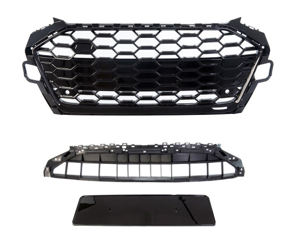 Frontgrill für Audi A4 B9 S-Line 2019+ Facelift Kühlergrill Wabengrill Grill ohne Emblem schwarz glänzend PCD
