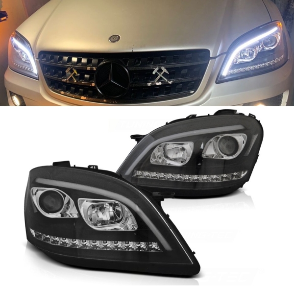 Scheinwerfer für Mercedes ML W164 05-08 Tagfahrlicht-Optik schwarz dynamischer Led Blinker