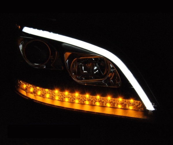 Scheinwerfer für Mercedes ML W164 05-08 Tagfahrlicht-Optik schwarz dynamischer Led Blinker