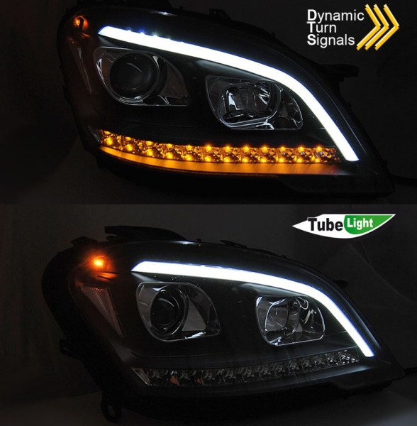 Scheinwerfer für Mercedes ML W164 09-11 Tagfahrlicht-Optik schwarz dynamischer Led Blinker