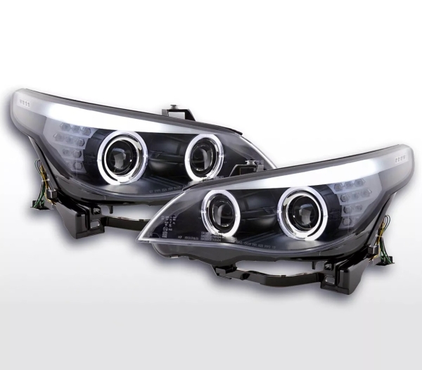 Xenon Scheinwerfer für BMW E60 E61 08-10 schwarz Led Angel Eyes D1S ohne AFS