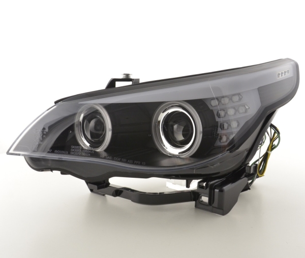 Xenon Scheinwerfer für BMW E60 E61 08-10 schwarz Led Angel Eyes D1S ohne AFS