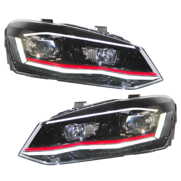 Voll Led Scheinwerfer für VW Polo 6R 6C 2009+ schwarz chrom rot Tagfahrlicht dynamischer LED Blinker