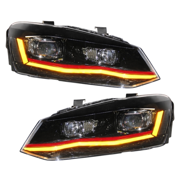 Voll Led Scheinwerfer für VW Polo 6R 6C 2009+ schwarz chrom rot Tagfahrlicht dynamischer LED Blinker