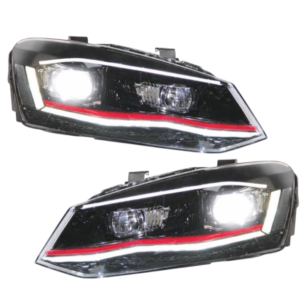 Voll Led Scheinwerfer für VW Polo 6R 6C 2009+ schwarz chrom rot Tagfahrlicht dynamischer LED Blinker
