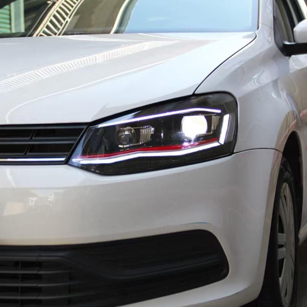 Voll Led Scheinwerfer für VW Polo 6R 6C 2009+ schwarz chrom rot Tagfahrlicht dynamischer LED Blinker