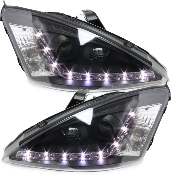Scheinwerfer für Ford Focus 01-04 Tagfahrlicht-Optik schwarz AGXB