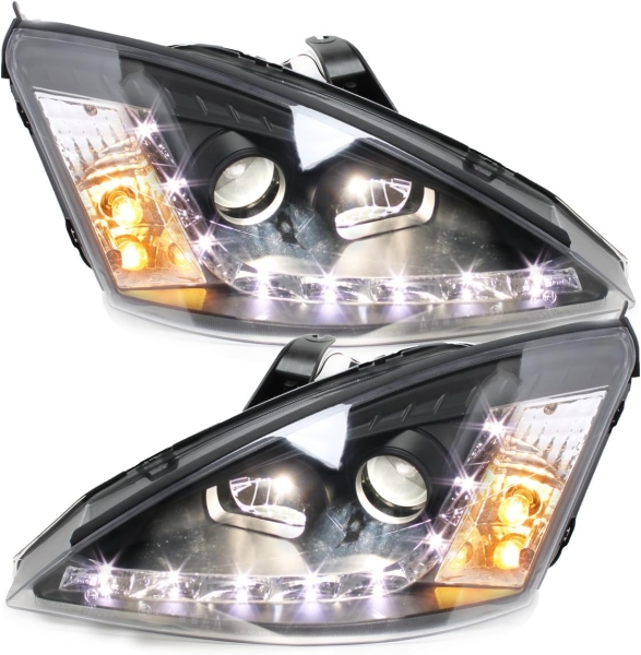 Scheinwerfer für Ford Focus 01-04 Tagfahrlicht-Optik schwarz AGXB