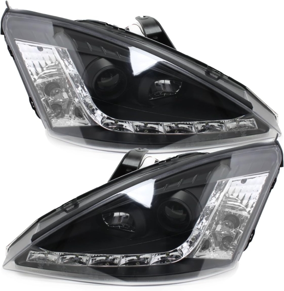 Scheinwerfer für Ford Focus 01-04 Tagfahrlicht-Optik schwarz AGXB