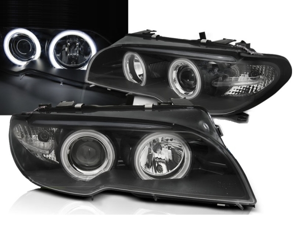 Led Angel Eyes Scheinwerfer für BMW E46 Coupe und Cabrio 03-06 schwarz S