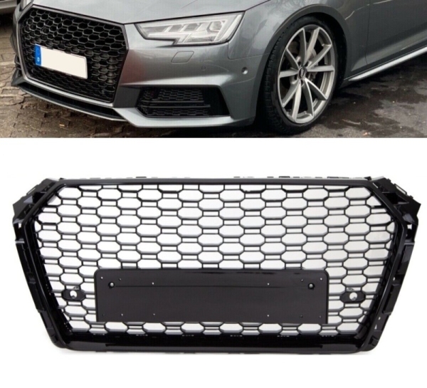 Frontgrill für Audi A4 B9 2015-2019 Kühlergrill Wabengrill Grill ohne Emblem schwarz glänzend PCD
