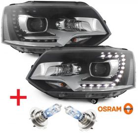 LED Tagfahrlicht Scheinwerfer für VW T5 Facelift 09-15 schwarz + OSRAM
