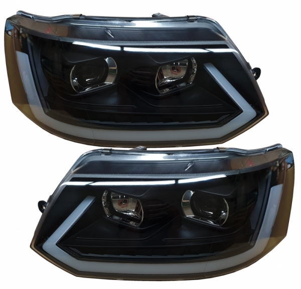 Lightbar Tagfahrlicht + Laufblinker Scheinwerfer schwarz für VW T5 Bus GP Facelift 09-15