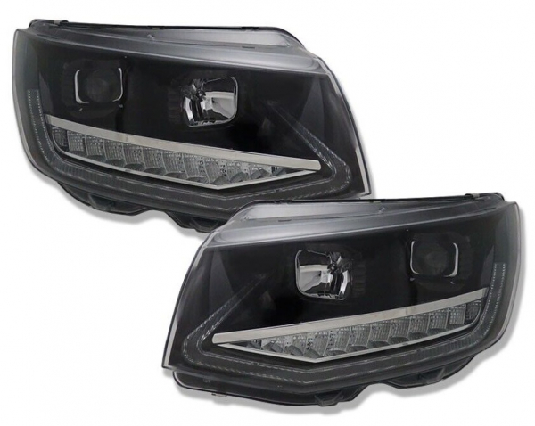 Scheinwerfer für VW T6 15-19 Led Tagfahrlicht dynamischer Blinker schwarz glänzend V1