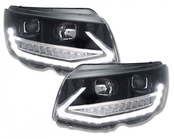 Scheinwerfer für VW T6 15-19 Led Tagfahrlicht dynamischer Blinker schwarz glänzend V1