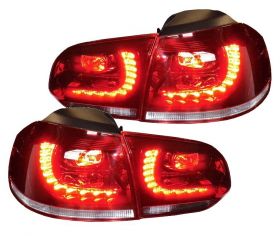 Led Tagfahrlicht Scheinwerfer+ Original-Look Led Rückleuchten für VW Golf 6 rot-klar