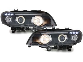 LED Angel Eyes Scheinwerfer für BMW X5 99-03 E53 schwarz Sonar