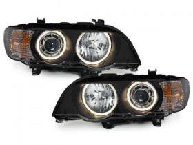 Halogen Scheinwerfer für BMW X5 99-03 E53 2 Standlichtringe schwarz