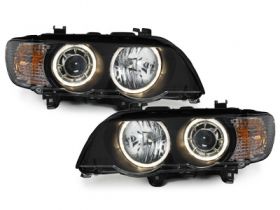 Xenon Scheinwerfer für BMW X5 99-03 E53 2 Standlichtringe schwarz